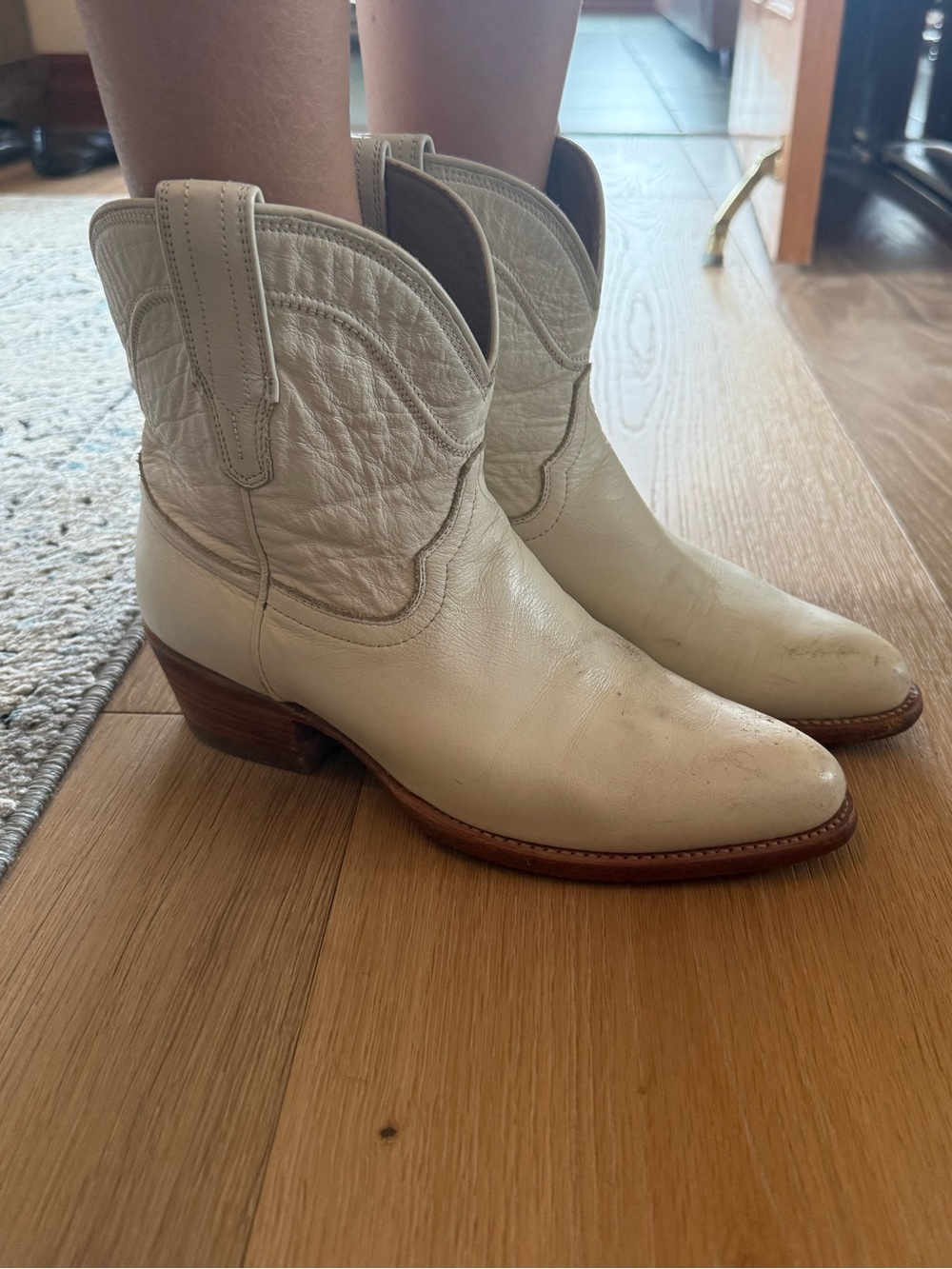 Tecovas Cream Leather Western Ankle Boots - Picture 2 of 6